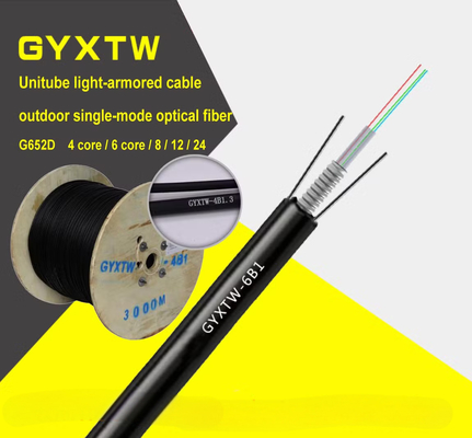 G652D GYXTW 24 कोर बख्तरबंद आउटडोर ऑप्टिकल केबल केंद्रीय ढीली ट्यूब स्टील तार शक्ति सदस्य पीई सीधे दफन उपयोग के लिए आवरण