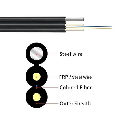 FTTH आउटडोर ड्रॉप केबल GJYXFCH 2 कोर G657A1 स्टील वायर मैसेंजर के साथ